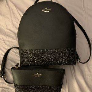 Kate Spade black sparkle purse backpack match bag